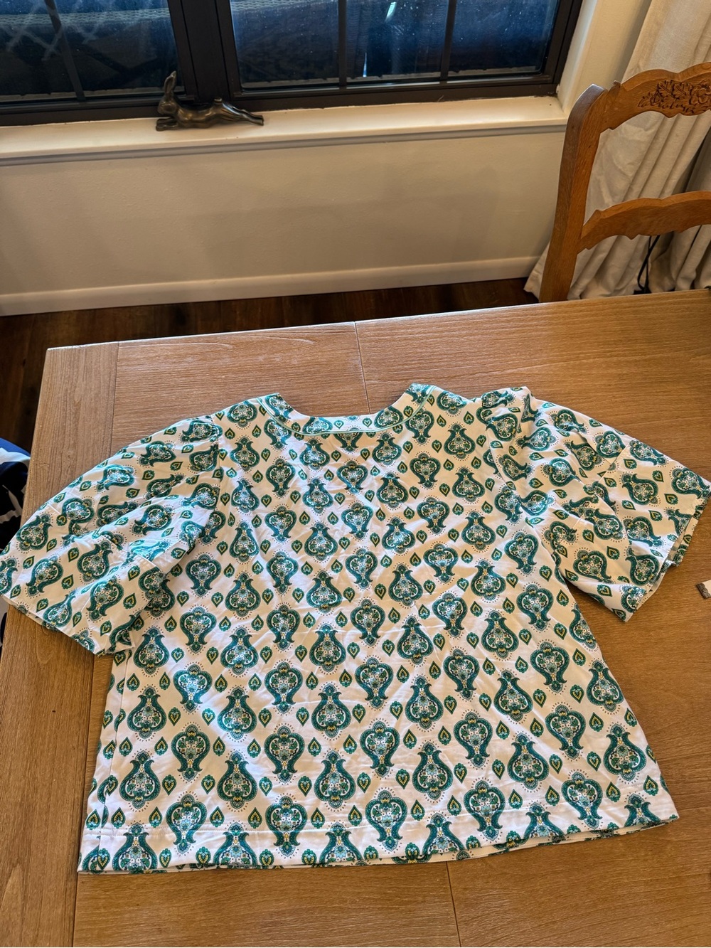 LOFT Teal and off white with yellow accents Paisley Print Blouse cotton blend - Picture 8 of 8